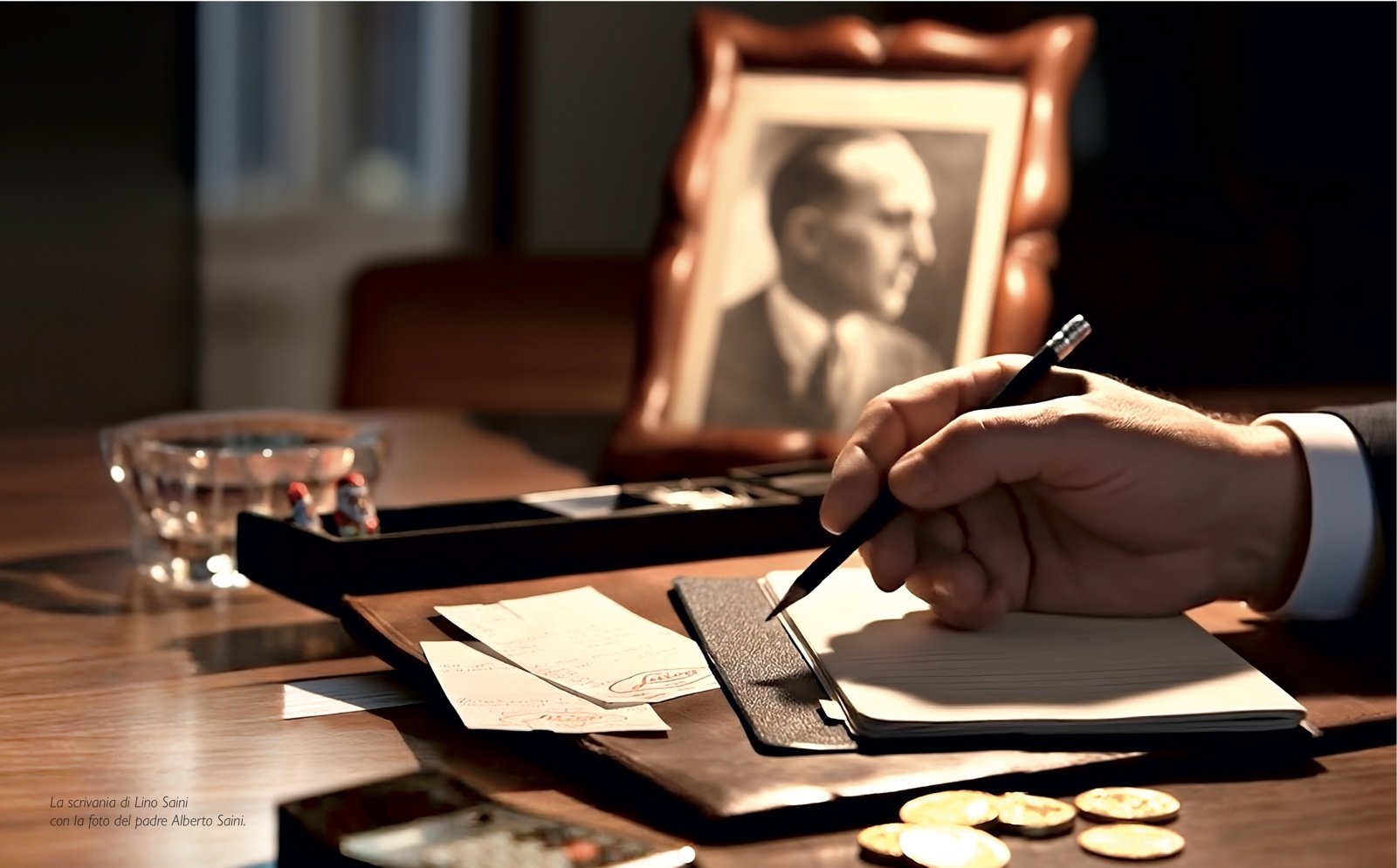 La scrivania di Lino Saini con la foto del padre Alberto Saini