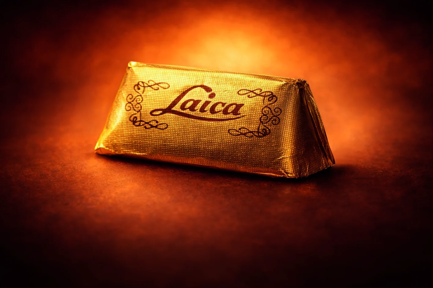 The Laica gianduiotto in its golden wrapper