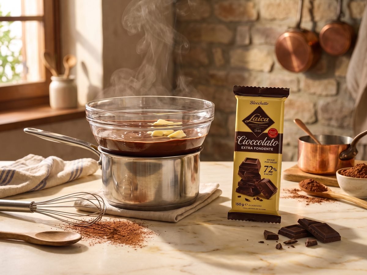 Dark chocolate and butter melted in a bain-marie