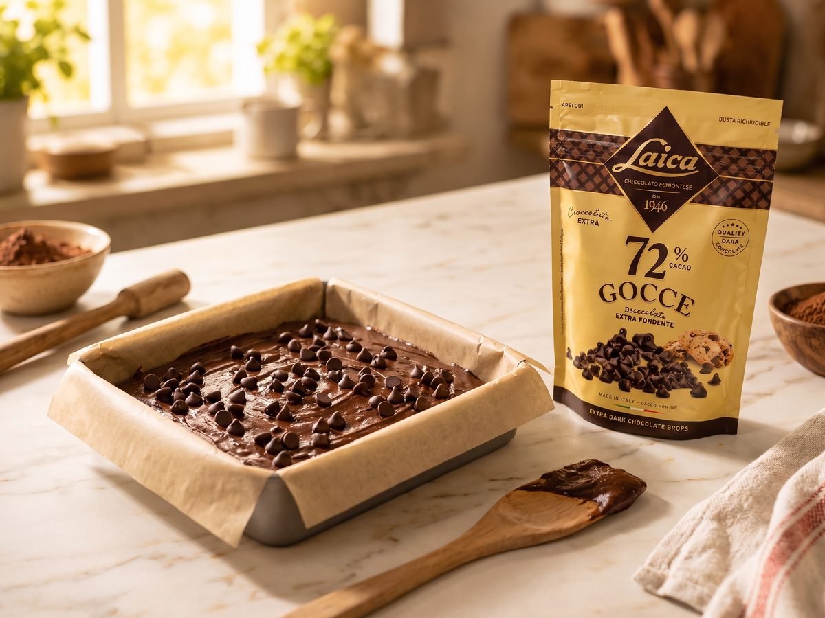 Batter in the tin with chocolate drops