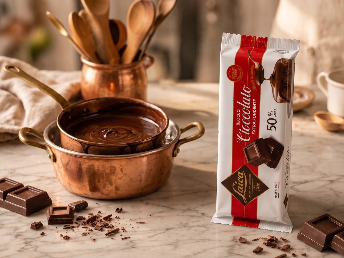 Laica dark chocolate melted in a bain-marie