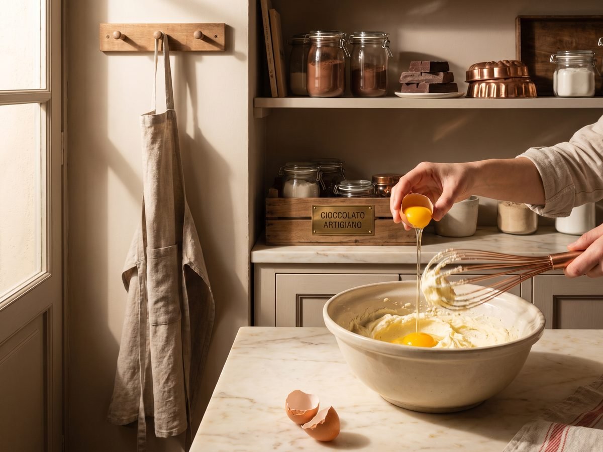 Egg yolks folded into the creamed butter