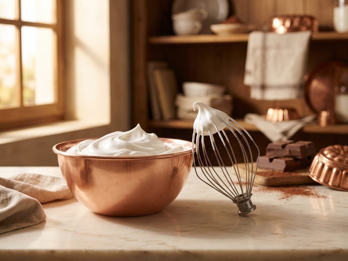 Egg whites whisked to soft peaks