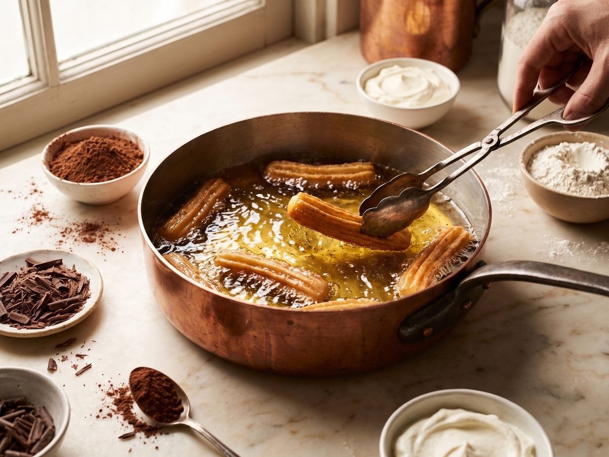 Churros frying in the oil