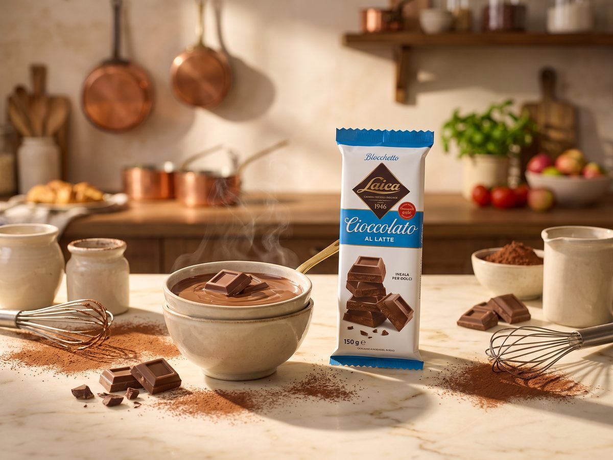 Laica dark chocolate block melted in a bain-marie