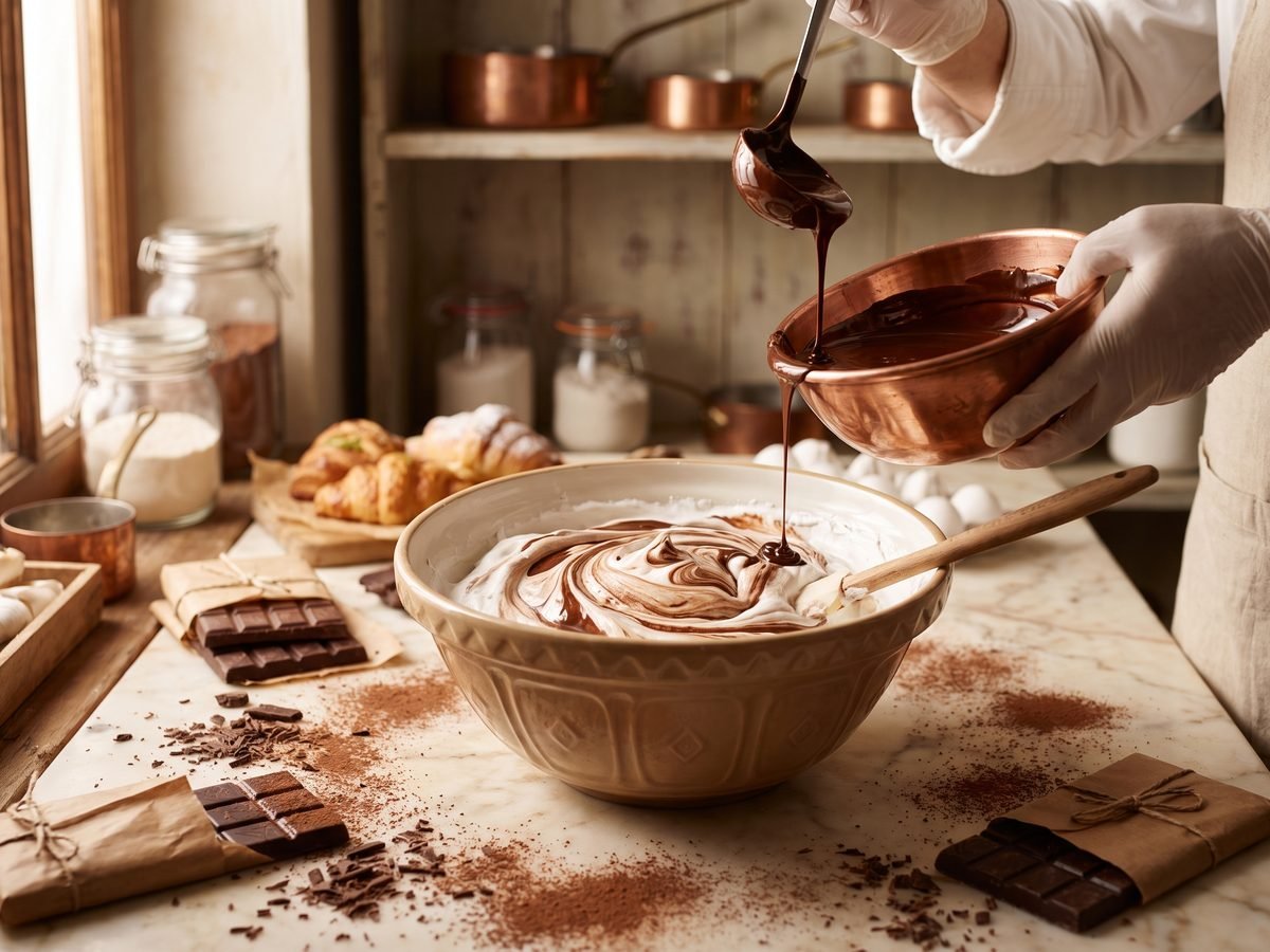 Meringue marbled with melted chocolate