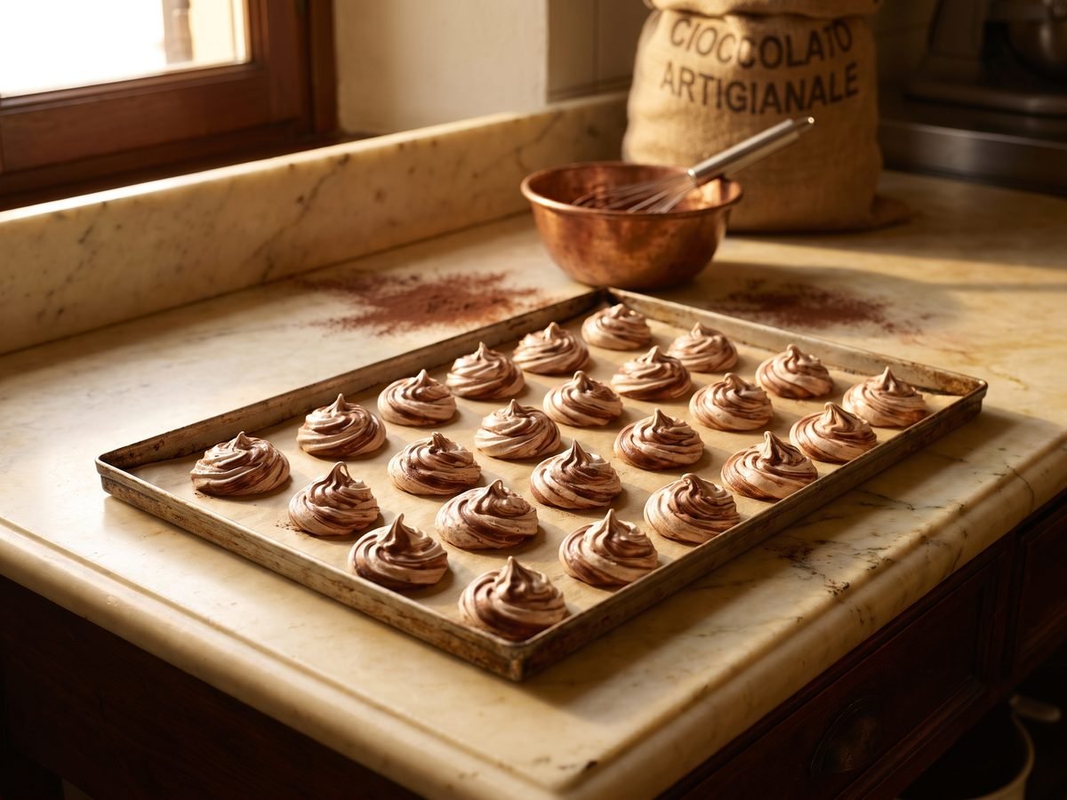 Meringue mounds on the baking tray