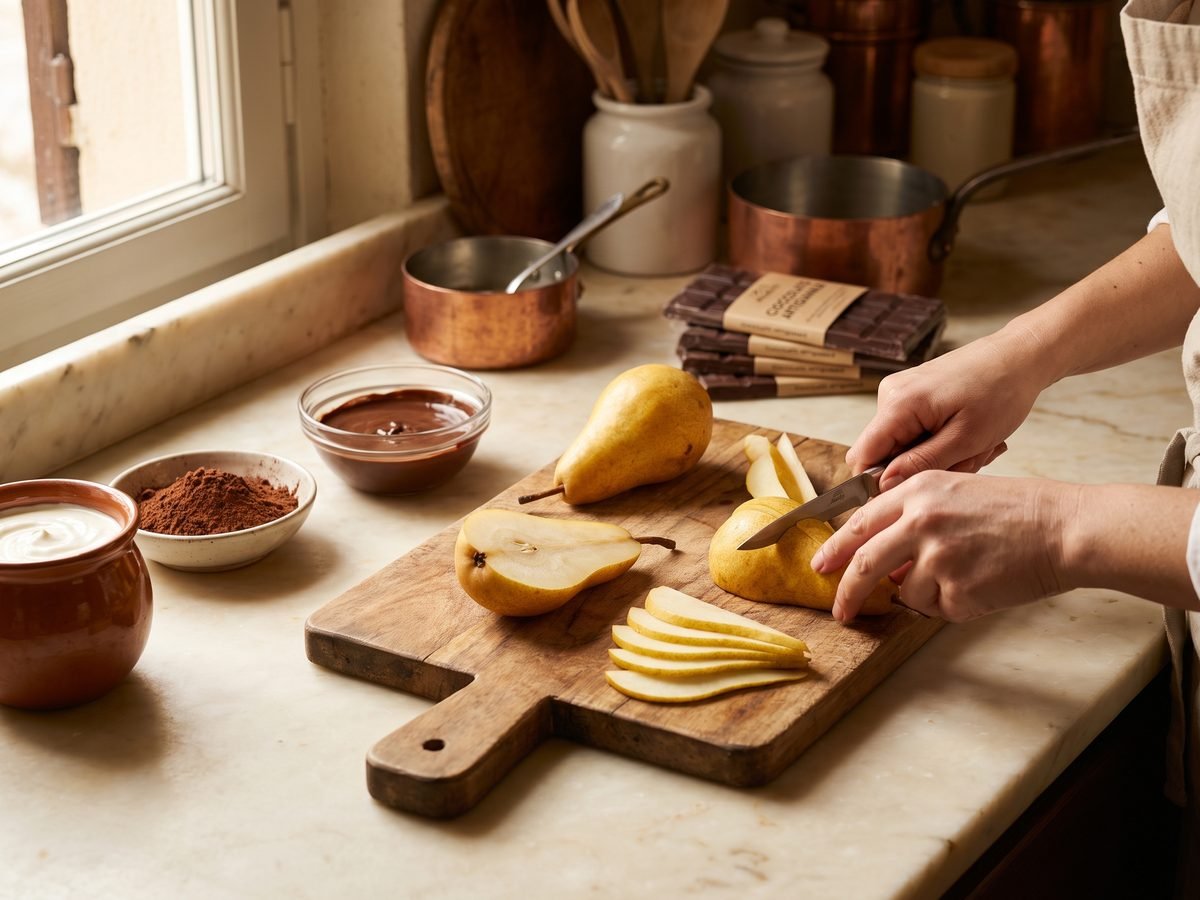 Peeled and sliced pears
